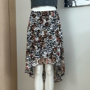 Hi-Low Floral Animal Print Skirt - Brown/Black